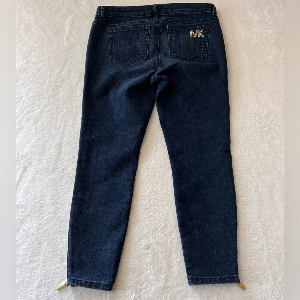 Michael Kors Women's Jeans Size 6P Blue Denim Skinny Stretch Ankle Zip Logo